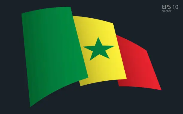 Vector illustration of Waving Vector flag of Senegal. National flag waving symbol. Banner design element.