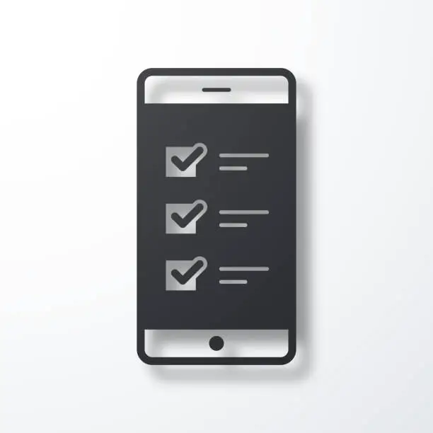 Vector illustration of Smartphone with checklist. Icon with shadow on white background