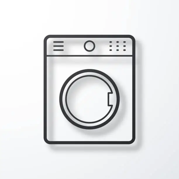 Vector illustration of Washing machine. Line icon with shadow on white background