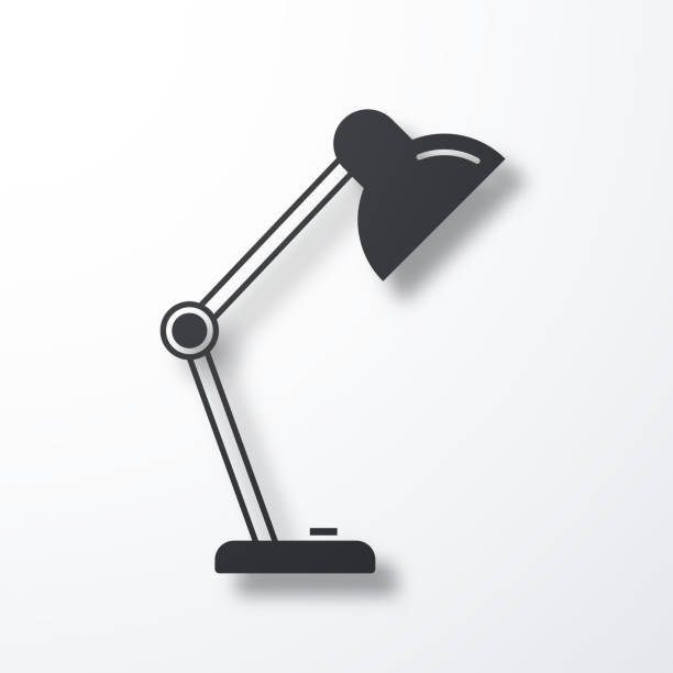 Desk Lamp. Icon with shadow on white background Black icon of "Desk Lamp" with a shadow isolated on a blank background. Vector Illustration (EPS file, well layered and grouped). Easy to edit, manipulate, resize or colorize. Vector and Jpeg file of different sizes. light-switch-clip-art stock illustrations