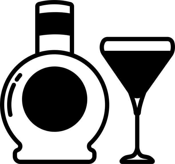リキュール ガラスとボトルのグリフと線のベクトル図 - silhouette vodka bottle glass点のイラスト素材／クリップアート素�材／マンガ素材／アイコン素材