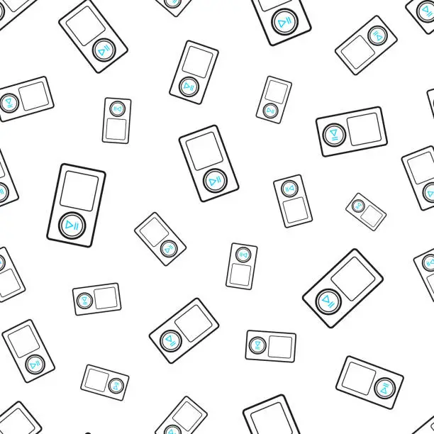 Vector illustration of Mp3 player. Seamless pattern. Line icons on white background