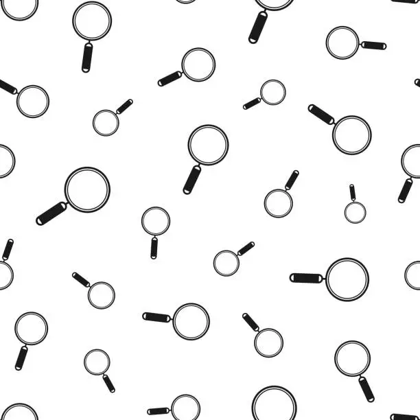 Vector illustration of Magnifying glass. Seamless pattern. Icons on white background