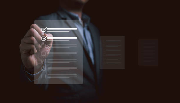 istock Businessman tick correct sign mark on virtual checklist for confirm ISO document for quality audit and document approve concept. 2082960561