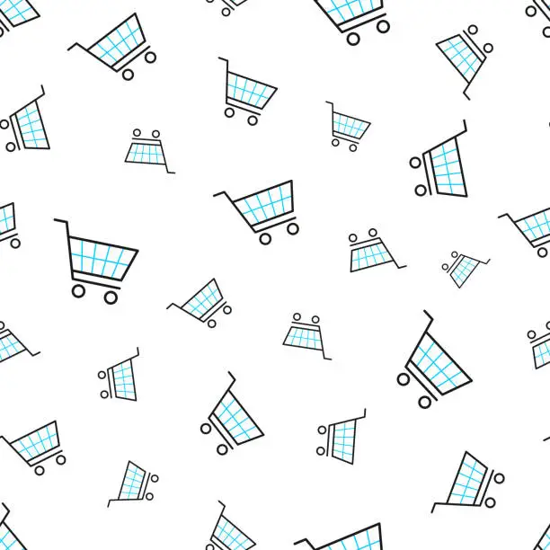 Vector illustration of Shopping cart. Seamless pattern. Line icons on white background