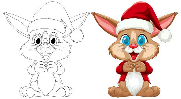 Vector illustration of Cute rabbit cartoon character with Christmas theme.