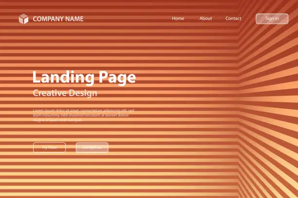 Vector illustration of Landing page Template - Abstract striped background - Trendy Orange gradient
