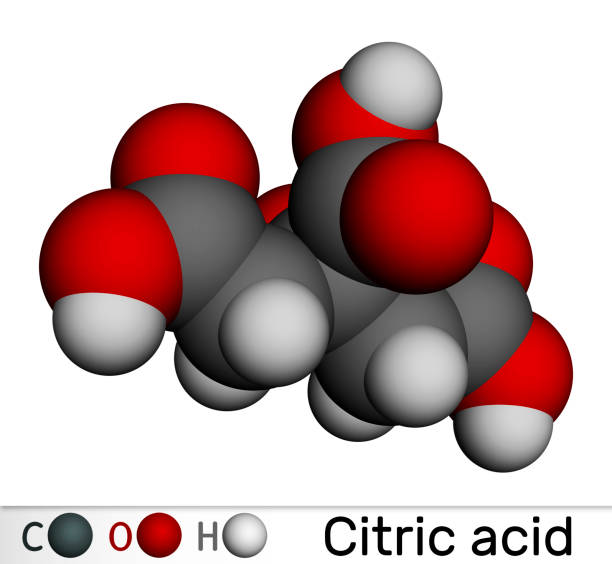 istock Citric acid molecule. Is used as additive in food, cleaning agents, nutritional supplements. Molecular model. 3D rendering 2083001971