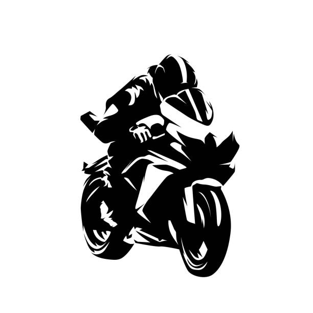 шоссейная велогонка, байкер на мотоцикле, изолированный векторный силуэт. логотип мотогонок гонки - super speedway stock illustrations
