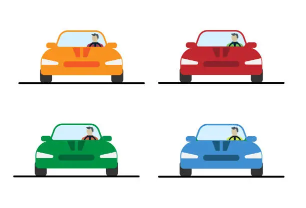 Vector illustration of Cars Front View Different Colors Set Flat Style