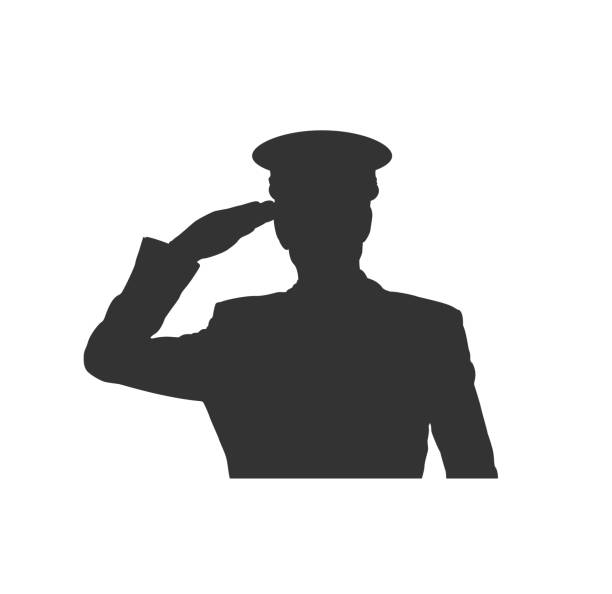Navy Officer Bust Salute Silhouette People and professions concept vector art mature salute stock illustrations