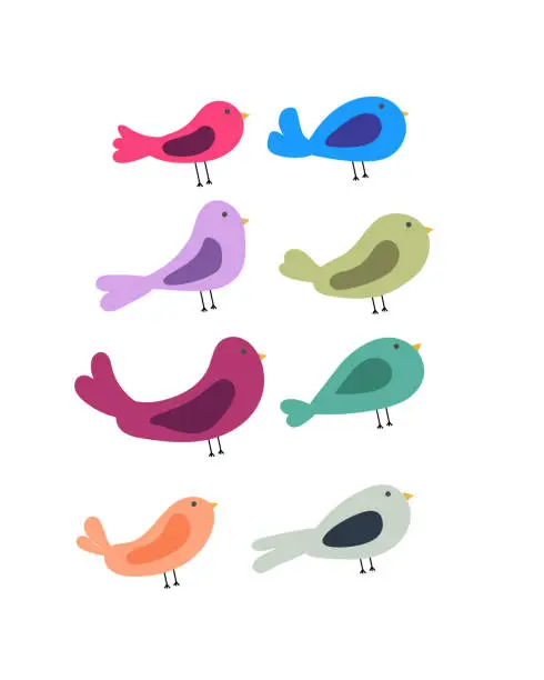Vector illustration of Set of Hand Drawn Birds