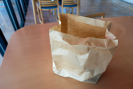 paper bag on the table.