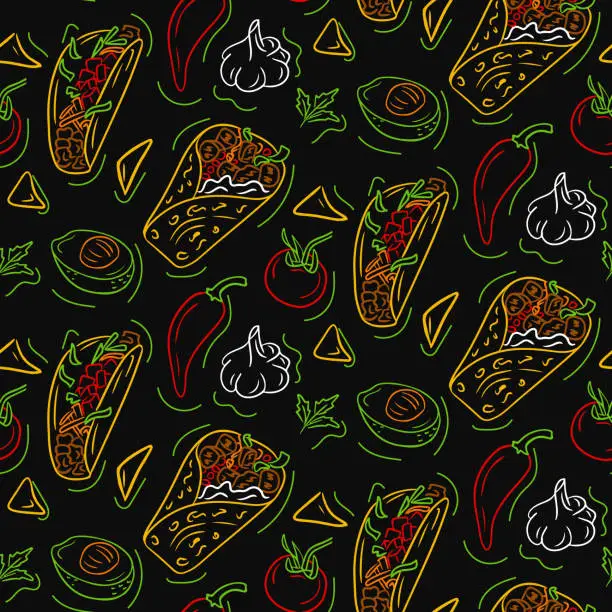 Vector illustration of Traditional Mexican food seamless pattern