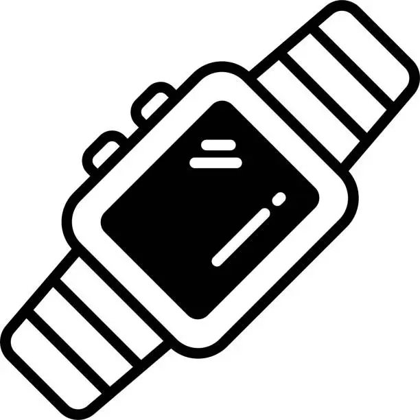Vector illustration of Smart Watch glyph and line vector illustration