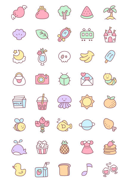 Kawaii icon set vector art illustration