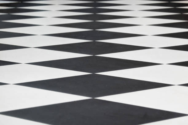 istock Close-up perspective of a floor in a public space. There are black and white elements. Background. 2083085686