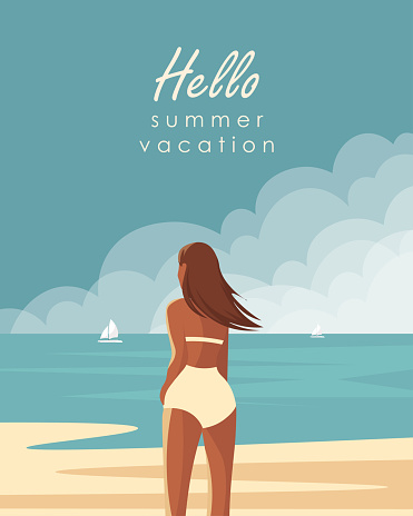 Vector illustration. Summer, beach, vacation. Design for poster, banner, postcard, cover. Modern design.