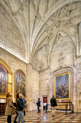 Sacristy of the Chalices, with a painting by Goya (right), Santa Maria de la Sede Cathedral, Seville, Spain