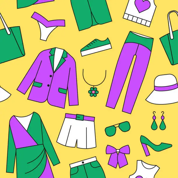 Vector illustration of Clothes icons seamless vector pattern vector