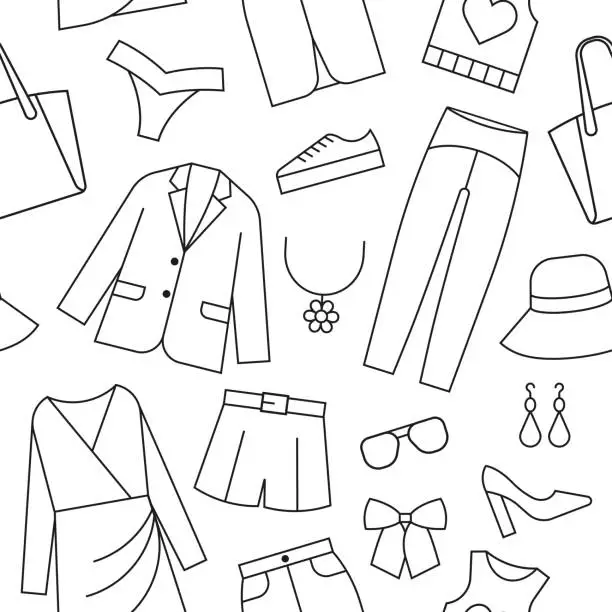 Vector illustration of Clothes icons seamless vector pattern vector