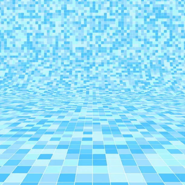 Vector illustration of Digital blue pixelated background with a perspective pattern.