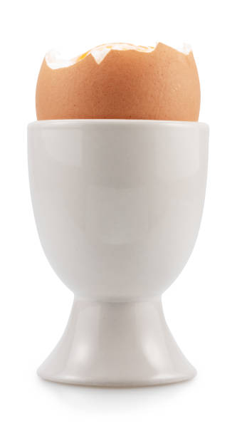 Brown chicken eggs in the egg cups isolated on white background. File contains clipping paths.