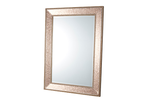 Mirror In Rustic Frame Over White Background