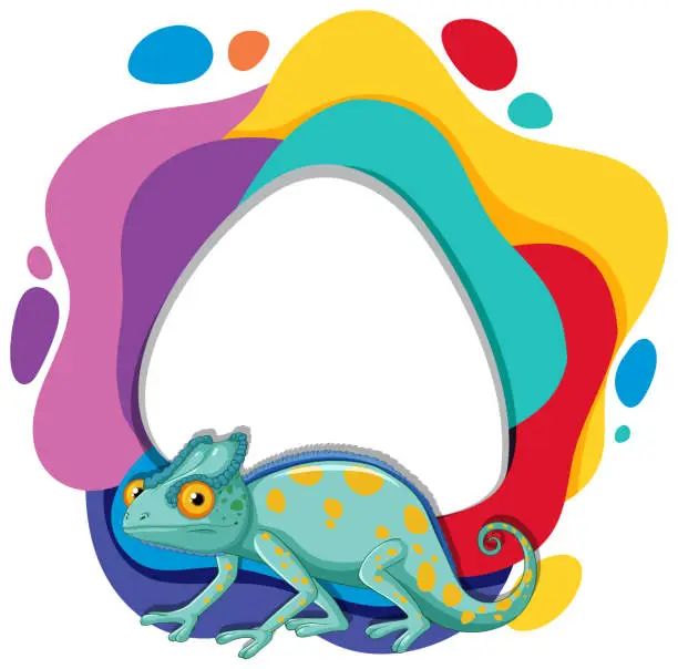 Vector illustration of Vibrant chameleon on a backdrop of colorful splashes