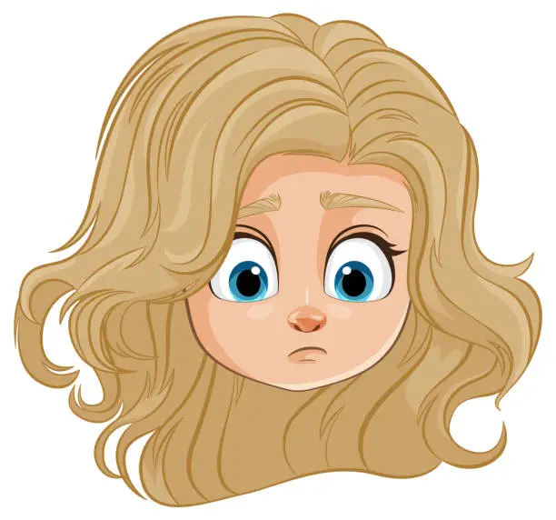 Vector illustration of Cartoon of a blonde girl with a concerned expression