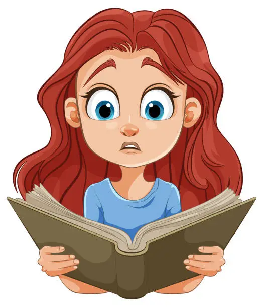 Vector illustration of Cartoon of a young girl engrossed in reading