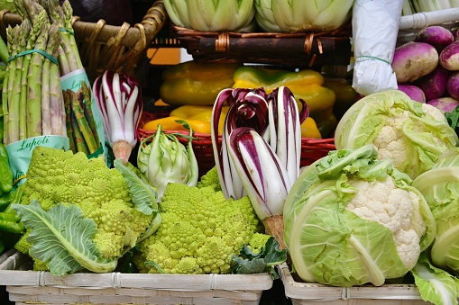 Winter vegetables displayed by the greengrocer