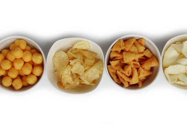 Potato chips in an open bag