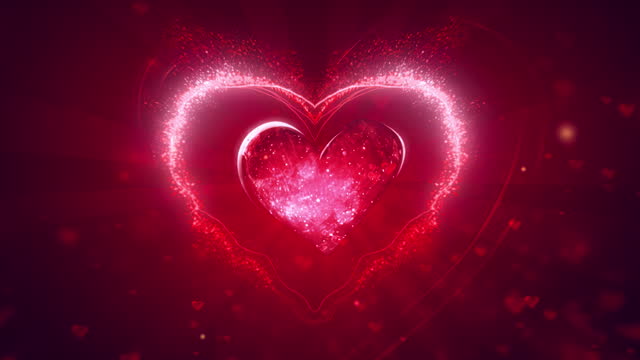 Sparkling red love heart hypnotizing animated background