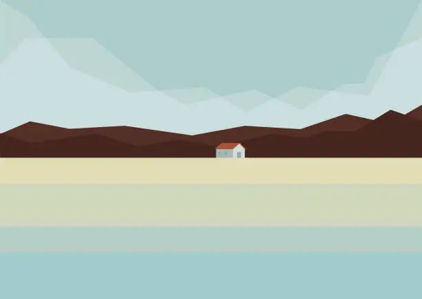 Vector illustration of Minimalist Scandinavian landscape vector illustration. Nordic landscape, Springtime village landscape.
