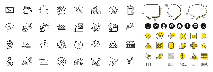 Set of Inclusion, Fraud and 24h service line icons for web app. Design elements, Social media icons. Online voting, Delivery report, Loan percent icons. Vector