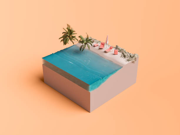 istock Miniature Beach Resort Concept with Palm Trees and Sunbeds 2083210374