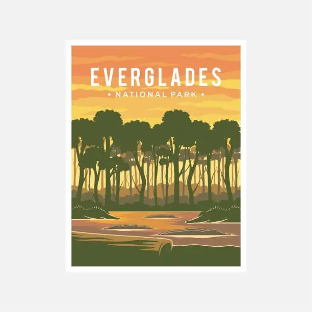 Vector illustration of Everglades National Park poster vector illustration design