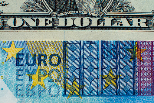 Close up of US Dollar and Euro bank notes