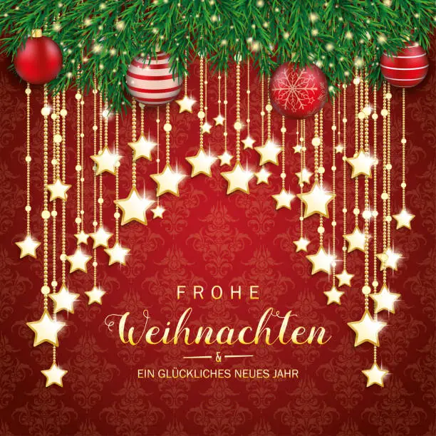 Vector illustration of German text Frohe Weihnachten und ein glückliches neues Jahr, translate Merry Christmas and Happy New Year. Eps 10 vector file.