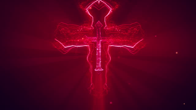 Red christian religious cross crucifix glowing animation