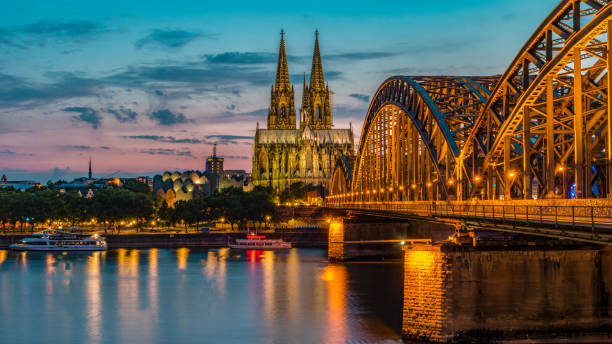 istock Cologne Koln Germany during sunset, Cologne bridge with cathedral 2083245382