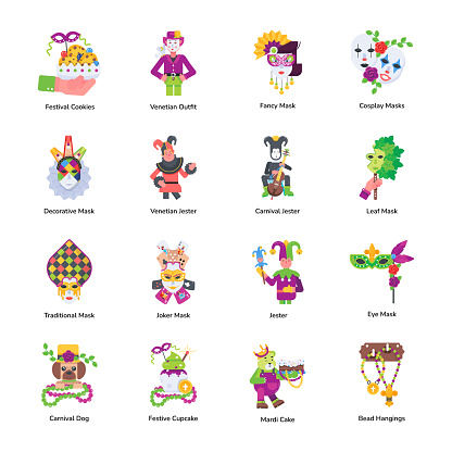 Celebrate the spirit of shrove tuesday with our animated mardi gras icons From lively carnival characters to the colorful parade and exquisite street foods, these designs perfectly capture the essence of the joyous festivities.