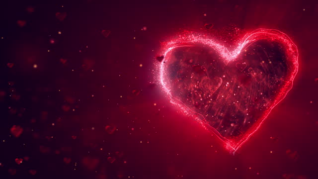 Red love heart sparkling animated background