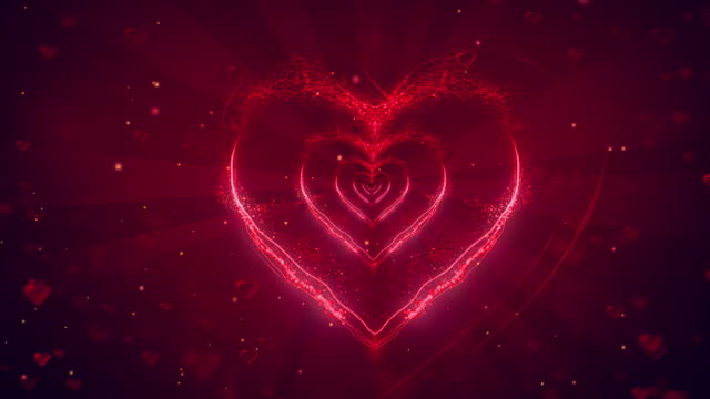 Red love heart hypnotizing animated background