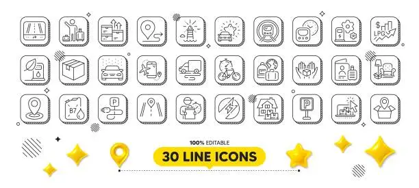 Vector illustration of Electric energy, Road and Delivery man line icons pack. For web app. 3d design elements. Vector