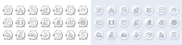 Vector illustration of Open door, Power certificate and Mobile inventory line icons. For web app, printing. Line icons. Vector