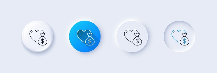 Donation line icon. Neumorphic, Blue gradient, 3d pin buttons. Money charity sign. Health insurance symbol. Line icons. Neumorphic buttons with outline signs. Vector