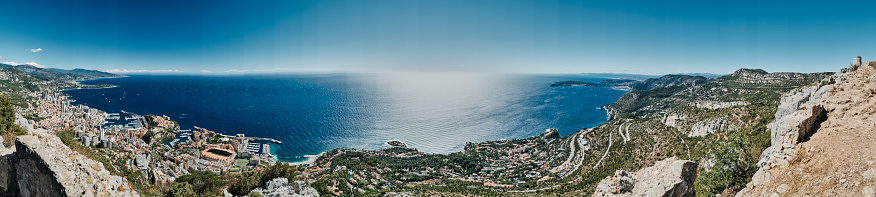 View over Monaco, Monte Carlo and its port at the french Riviera at the mediterranean sea