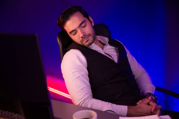 istock Smart businessman leaning on chair with working desk. Surmise. 2083305232